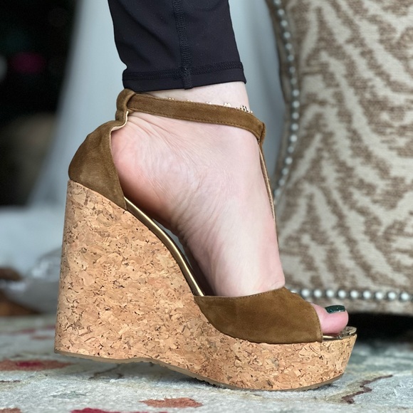 JIMMY CHOO wedges brown suede ankle strap wedges - Picture 8 of 13